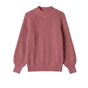 LOFT Pink Shaker Stitch Raglan Balloon Sleeve Sweater Small Wool Blend Pullover